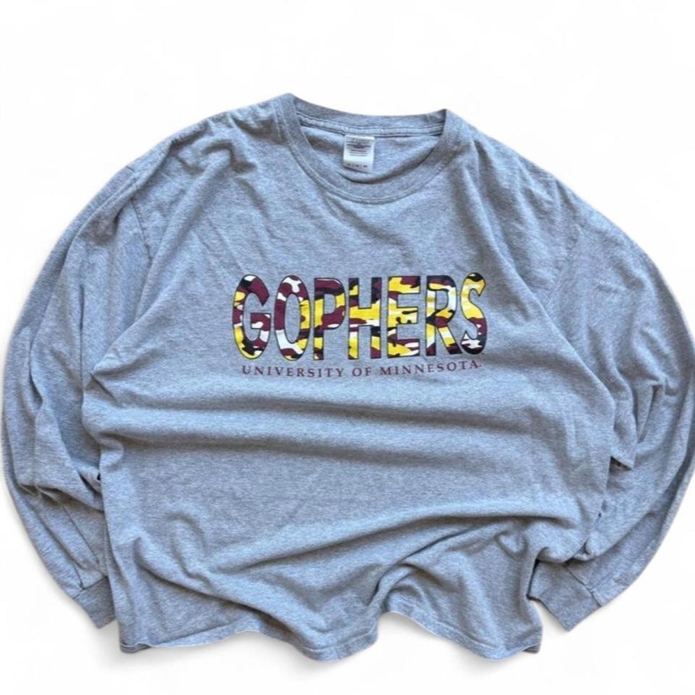 Vintage University of Minnesota Gophers Long Sleeve Gray Cotton T-Shirt XL